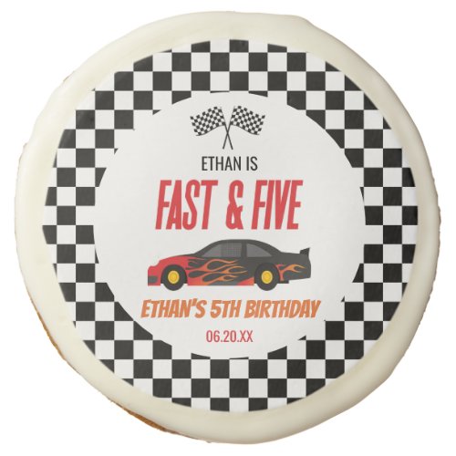 Fast  Five Red Flame Race Car 5th Birthday Party Sugar Cookie