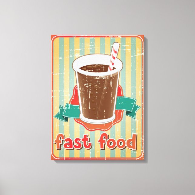Fast food background with drink in retro style canvas print (Front)