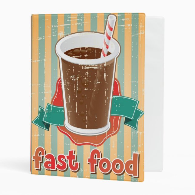 Fast food background with drink in retro style mini binder (Front/Inside)