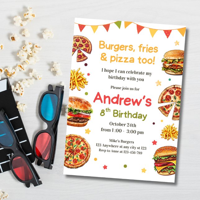 Fast Food Birthday Party Invite, Burger & Pizza Invitation (Creator Uploaded)