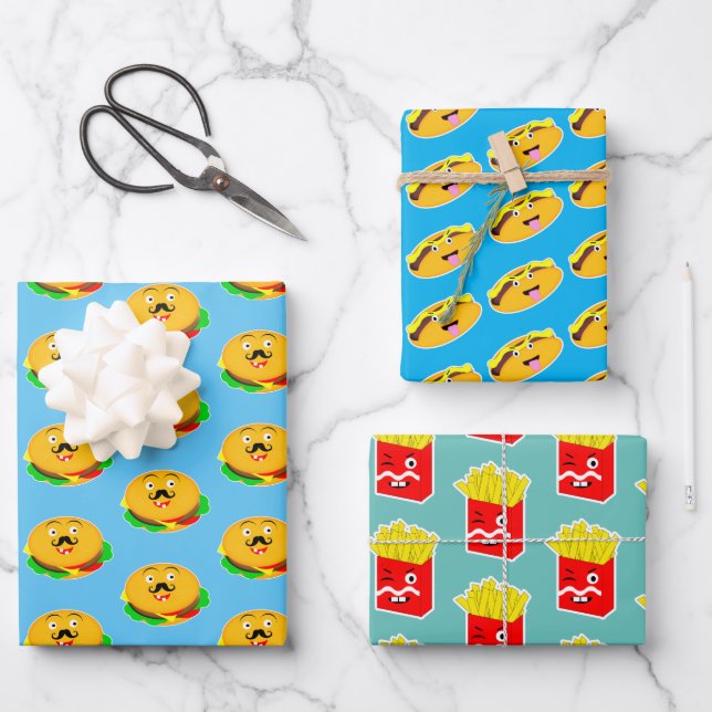 Fast Food Burger Corn Gog Fries Modern funny Wrapping Paper Sheets (Front)