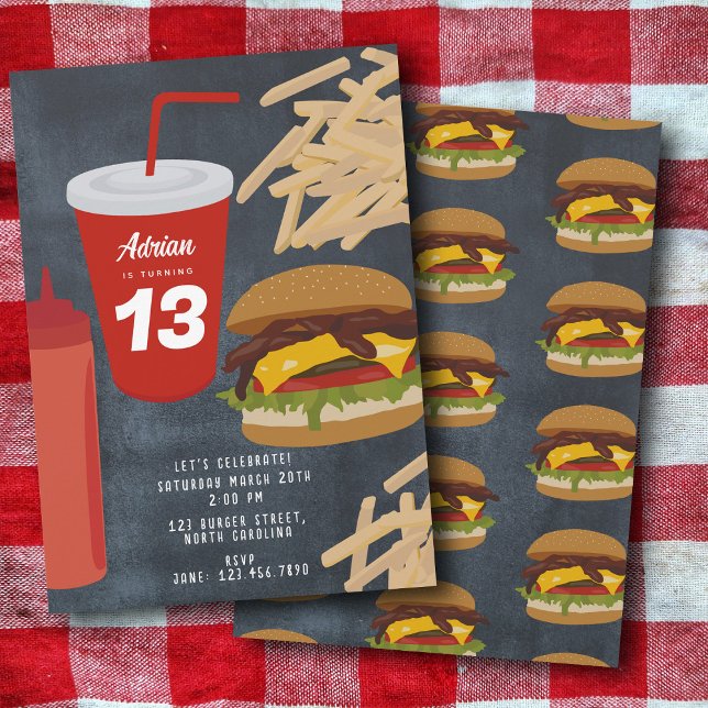 Fast Food Burger Fries Barbecue Birthday  Invitation (Fast Food Burger Fries Barbecue Birthday Invitation)