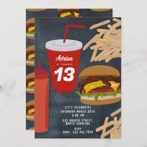 Fast Food Burger Fries Barbecue Birthday  Invitation