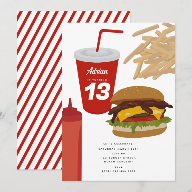 Fast Food Burger Fries BBQ Birthday  Invitation (Front/Back)
