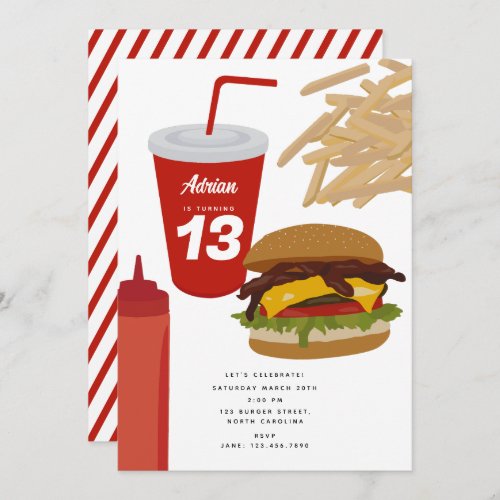 Fast Food Burger Fries BBQ Birthday  Invitation