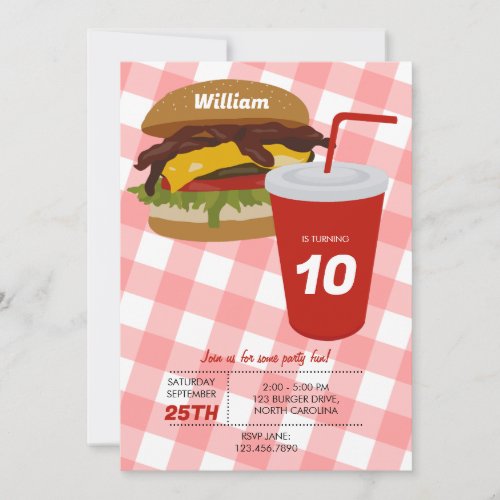 Fast Food Burger Fries BBQ Birthday  Invitation