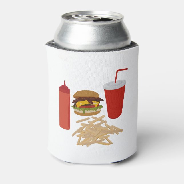 Fast Food Burger Fries Illustration BBQ Can Cooler (Can Back)