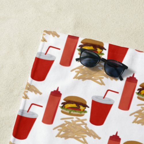 Fast Food Burger Fries Pattern BBQ Beach Towel