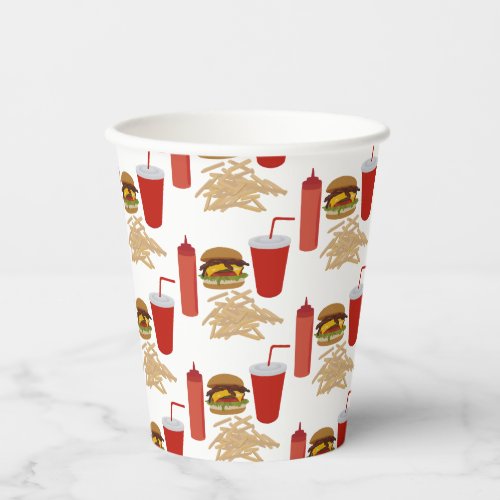 Fast Food Burger Fries Pattern BBQ Paper Cups
