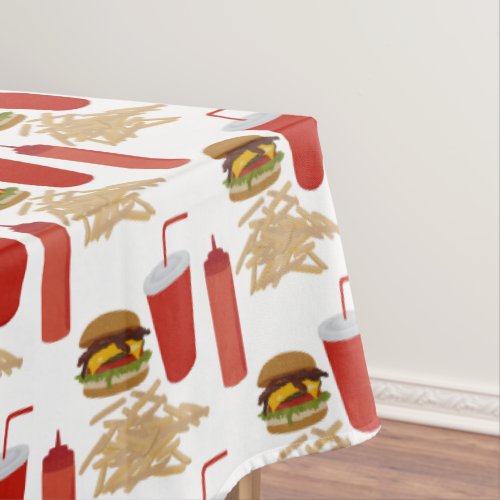 Fast Food Burger Fries Pattern BBQ Picnic Tablecloth