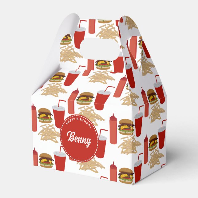 Fast Food Burger Fries Pattern Birthday Favor Boxes (Front Side)