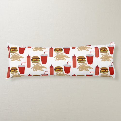 Fast Food Burger Fries Pattern Body Pillow