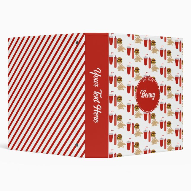 Fast Food Burger Fries Pattern Monogram 3 Ring Binder (Background)