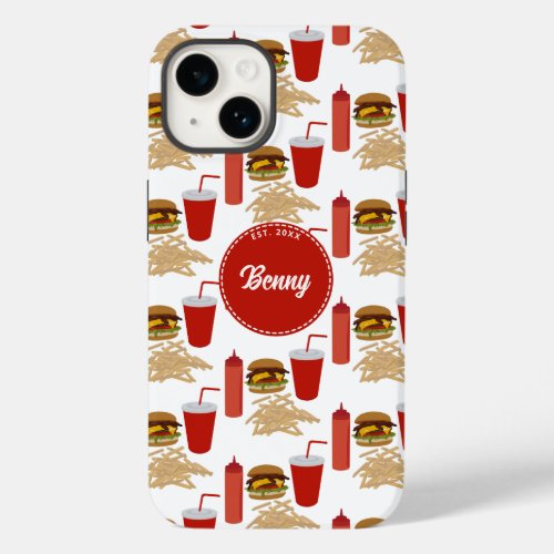 Fast Food Burger Fries Pattern Monogram Case_Mate iPhone 14 Case