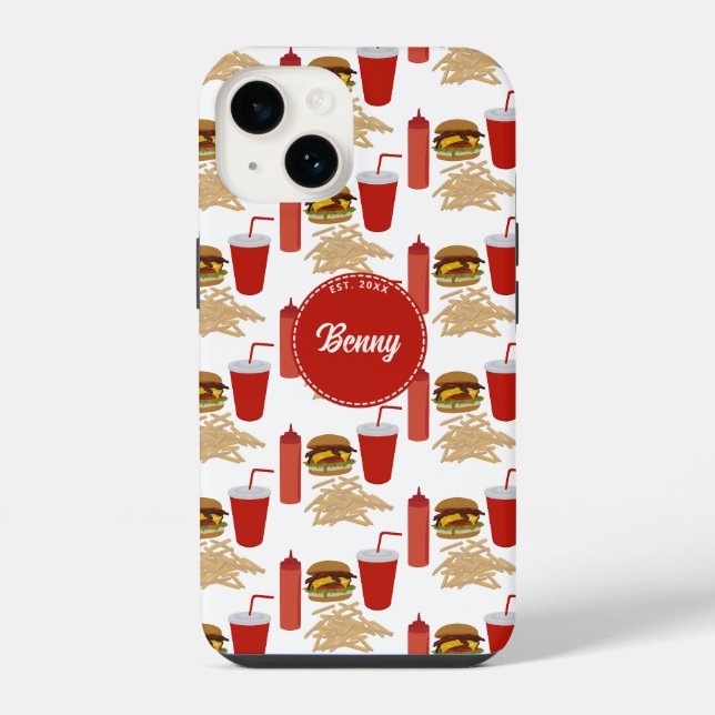 Fast Food Burger Fries Pattern Monogram Iphone Case (Back)