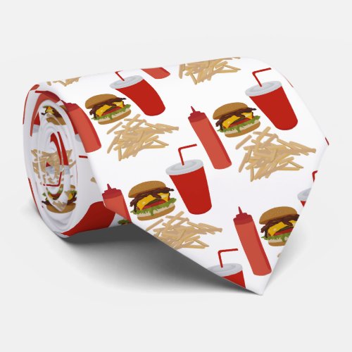 Fast Food Burger Fries Pattern Neck Tie