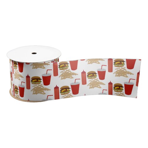 Fast Food Burger Fries Pattern Satin Ribbon