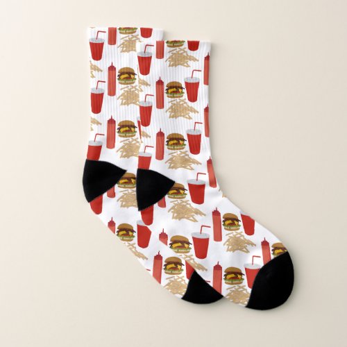 Fast Food Burger Fries Pattern Socks