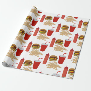 Fast Food Burger Fries Pattern Wrapping Paper