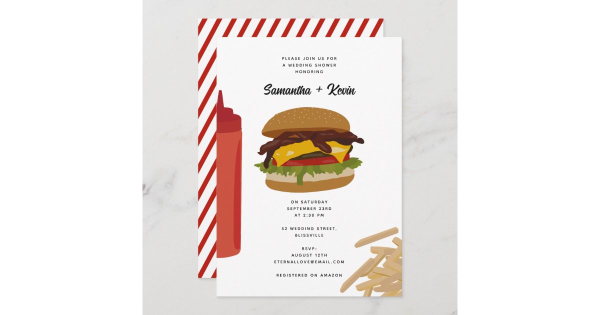 Fast Food Burger Fries Wedding Shower Invitation Zazzle