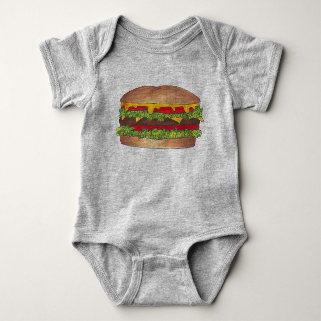 Fast Food Burger Hamburger Cheeseburger Foodie Baby Bodysuit (Front)