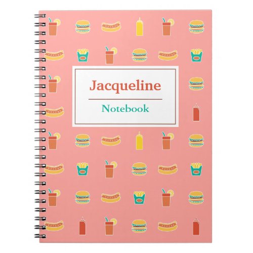 Fast food Burger Hot Dog Soda Pattern Personalized Notebook