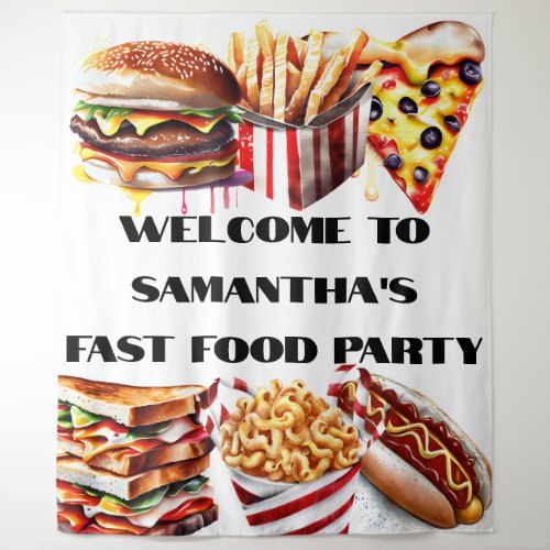 Fast food burger pizza junk food birthday party tapestry
