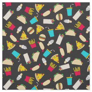 Fast Food Burgers Fries Pizza Tacos Ice Cream Fabric