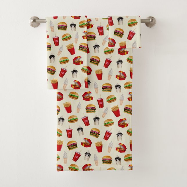 Fast Food Burgers, Fries, Sundaes Bath Towel Set (Insitu)