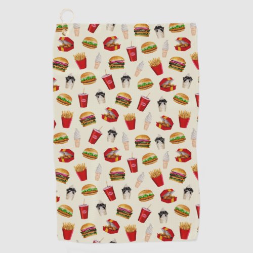 Fast Food Burgers Fries Sundaes Golf Towel