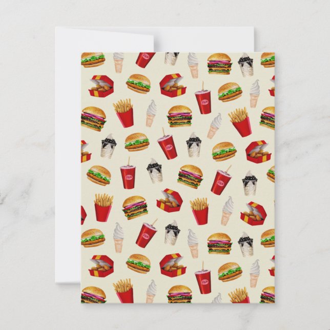 Fast Food Burgers, Fries, Sundaes Note Card (Front)
