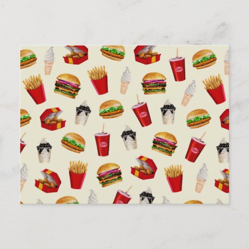 Fast Food Burgers Fries Sundaes Postcard