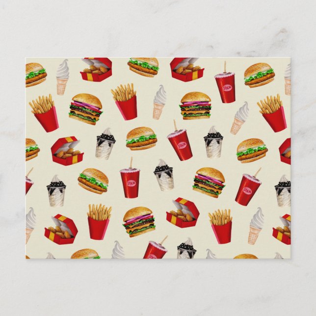Fast Food Burgers, Fries, Sundaes Postcard (Front)