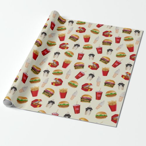 Fast Food Burgers Fries Sundaes Wrapping Paper