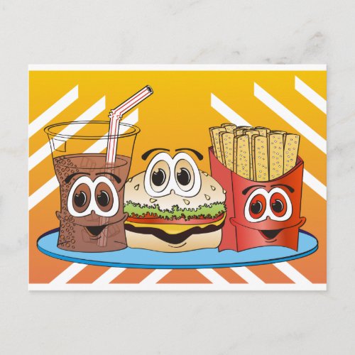 Fast Food Cartoon Postcard