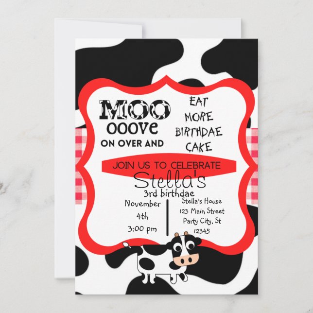 Fast food chicken Cow Moo cow print birthday baby  Invitation (Front)