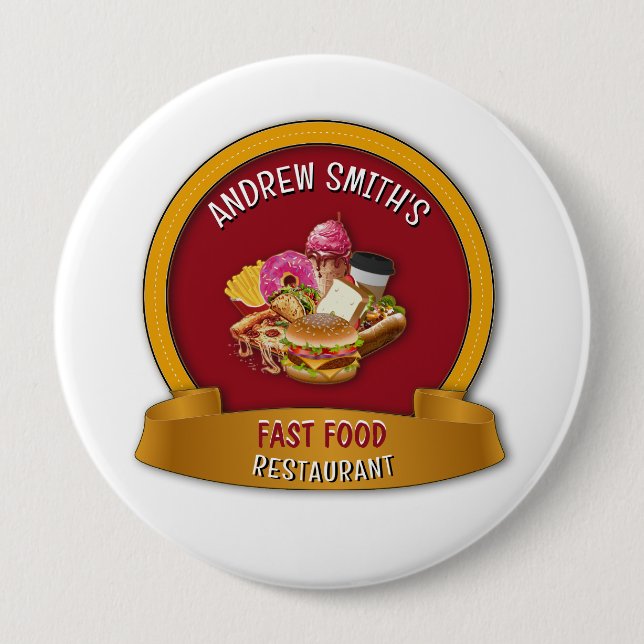 Fast Food Company Red Golden Yellow Custom Logo   Button (Front)