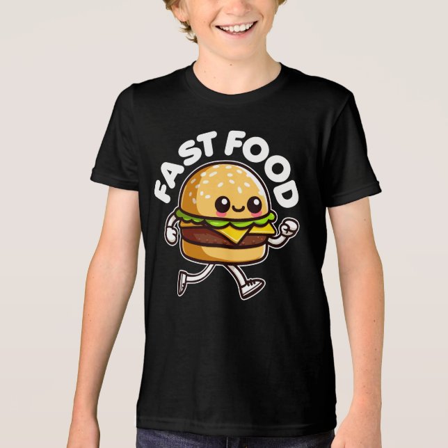Fast Food Cute Burger Running Funny Tri-Blend Shirt (Front)