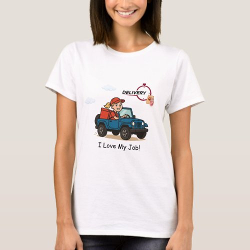 Fast Food Delivery Driver  Cartoon Design T-Shirt