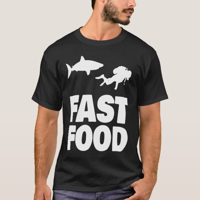 Fast Food Diver Shark Scuba Diving Diver Cute T-Shirt (Front)