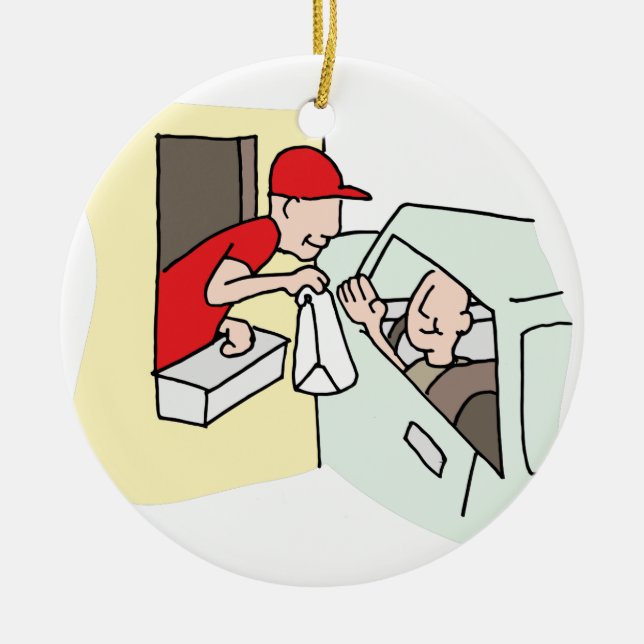 Fast food drive thru window ceramic ornament (Front)