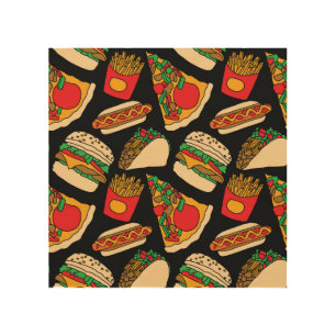 Fast Food Fiesta: Vintage Pattern Isolation Wood Wall Art