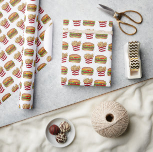 Fast Food Hamburger Burger Cheeseburger Fries Wrapping Paper