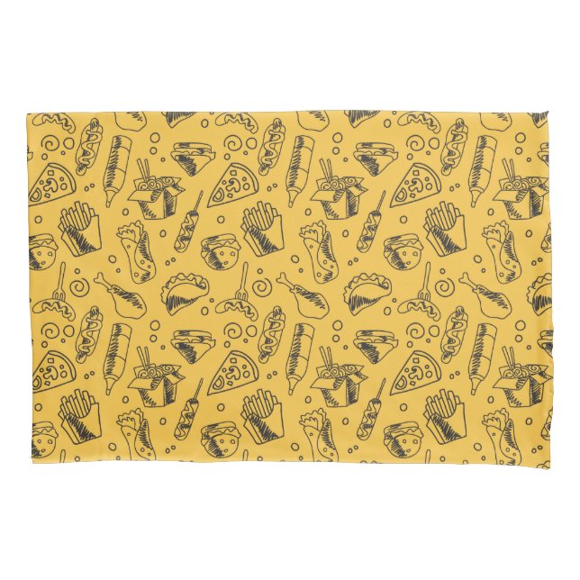 Fast Food Hamburger Fries Hot Dog Chicken Pattern Pillow Case (Front)