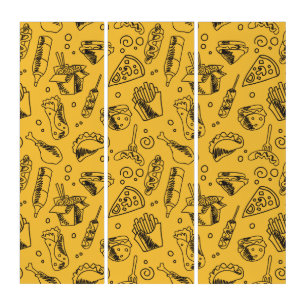 Fast Food Hamburger Fries Hot Dog Chicken Pattern Triptych