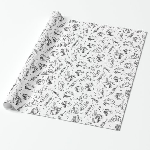 Fast Food Hamburger Fries Hot Dog Chicken Pattern Wrapping Paper