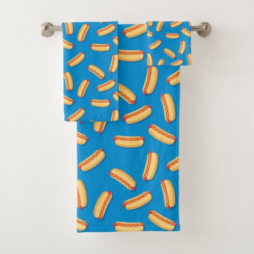 Fast Food Hotdogs Pattern Bath Towel Set