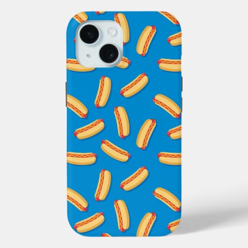 Fast Food Hotdogs Pattern iPhone 15 Case