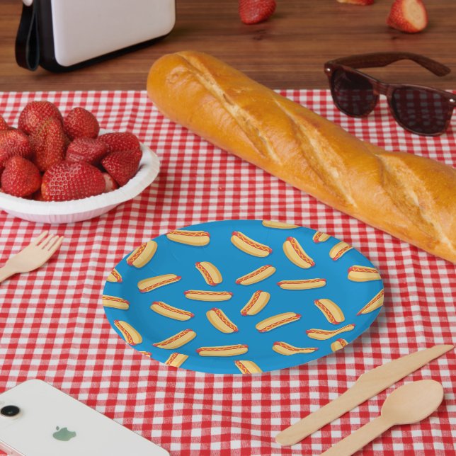 Fast Food Hotdogs Pattern Paper Plates (Picnic)