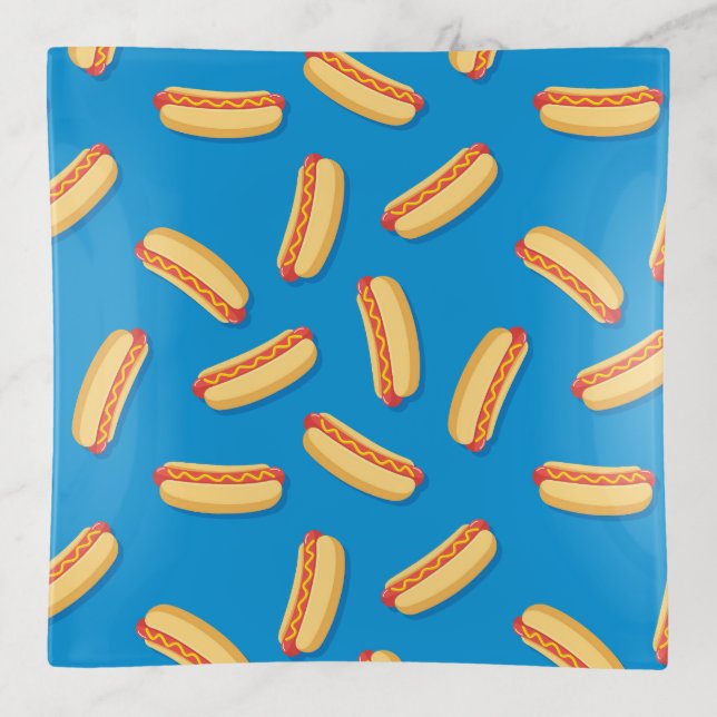 Fast Food Hotdogs Pattern Trinket Tray (Front)